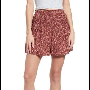 NWT Madewell Smocked Pull-On Shorts in Florentine Burgundy Red Floral, Size XL